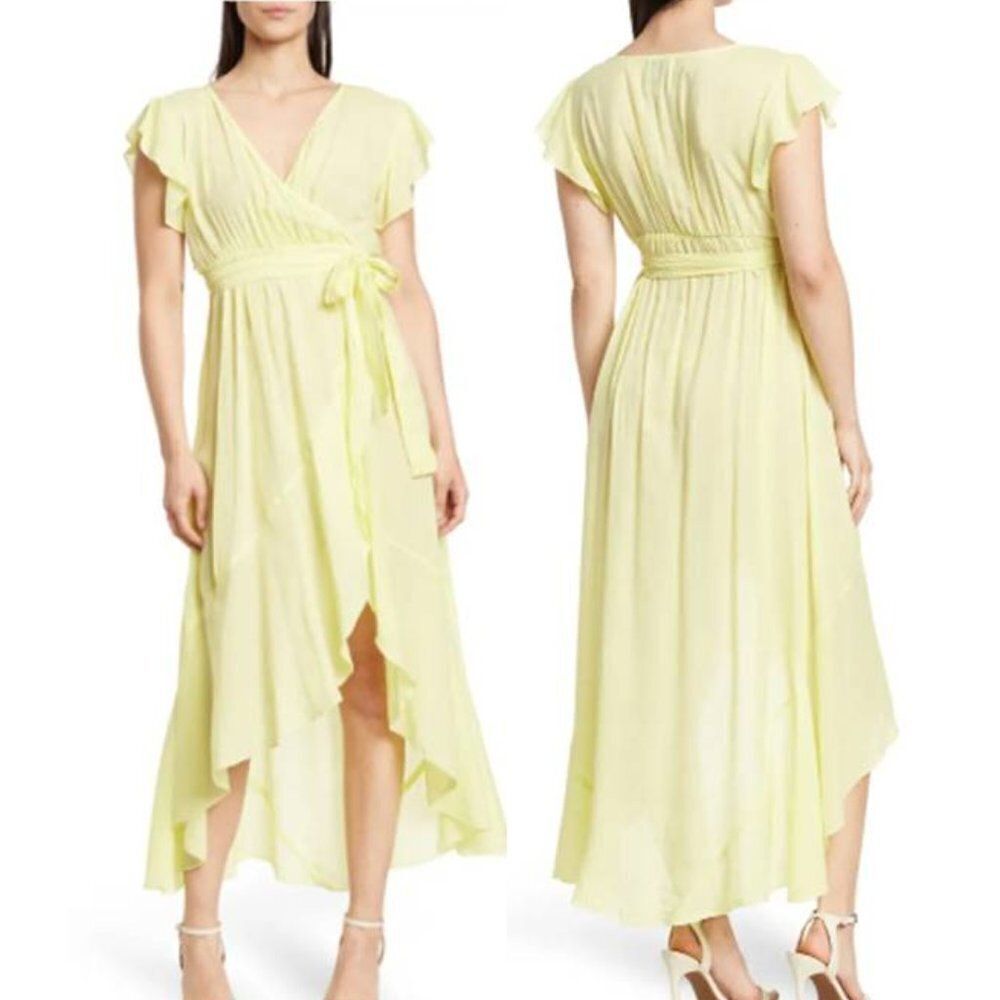 Area Stars Women’s  Maxi Tie Front High Low Preppy Chic Party Dress Lime Yellow